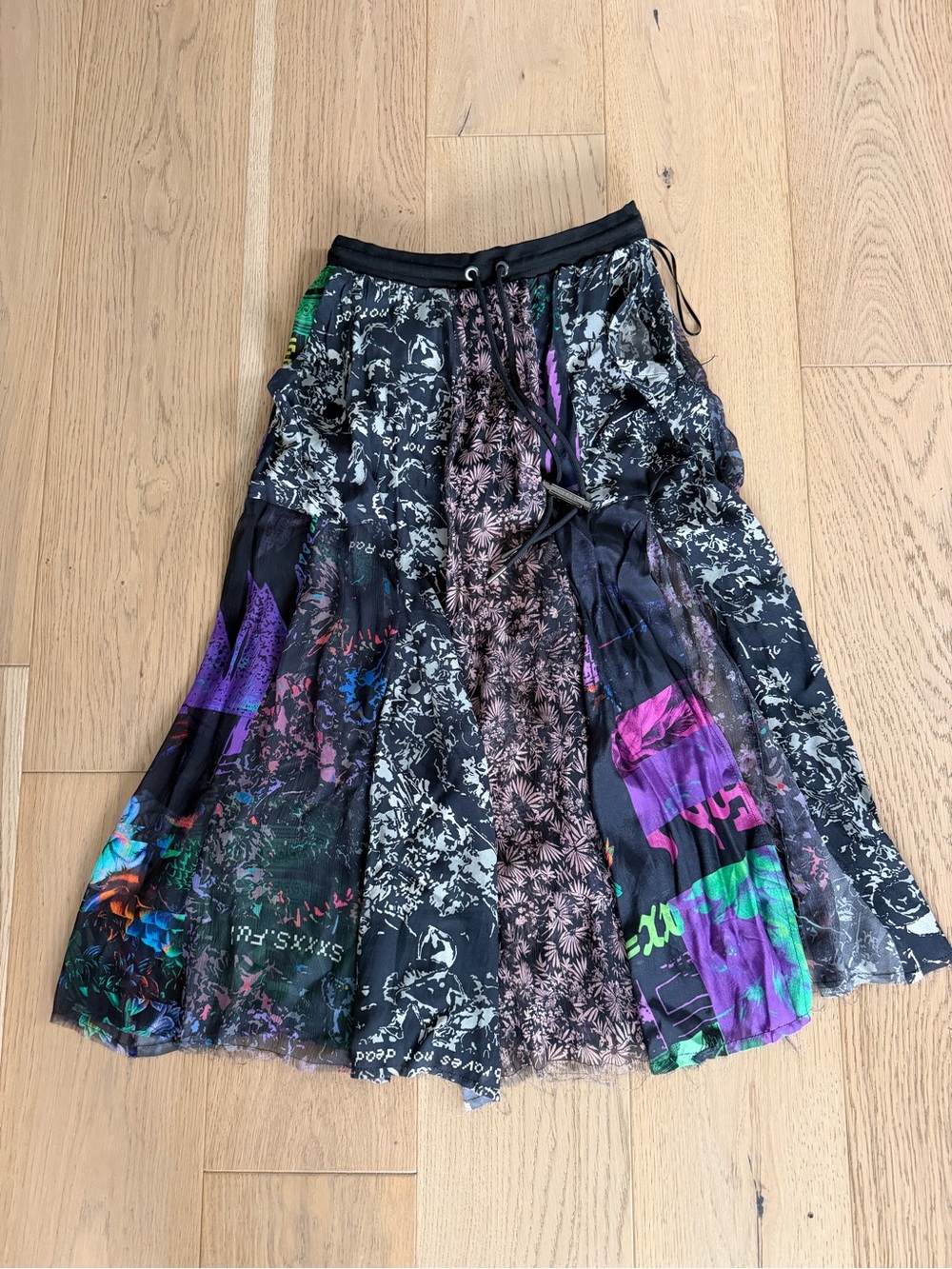 Diesel Mixed-Print Black Multi Panel Skirt